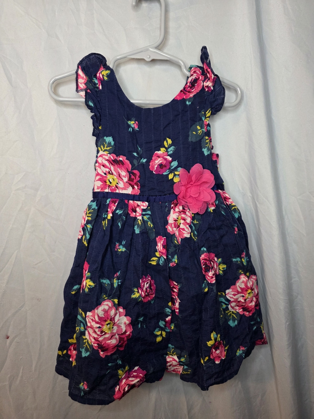 Zunie Navy Dress with Pink Floral Print